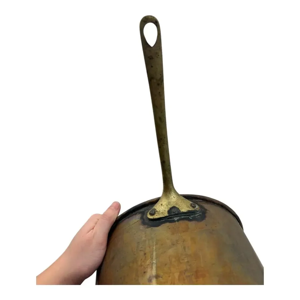 Antique/ Vintage Copper Saucepan with Brass Handle Tin Lined, Hand‎ Riveted